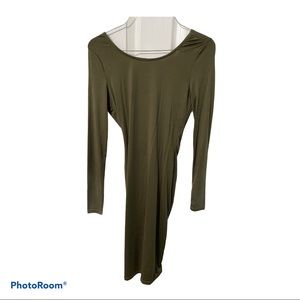 Army green long sleeve cut out dress